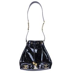 Chanel 2000s Black Patent Leather Bucket Bag