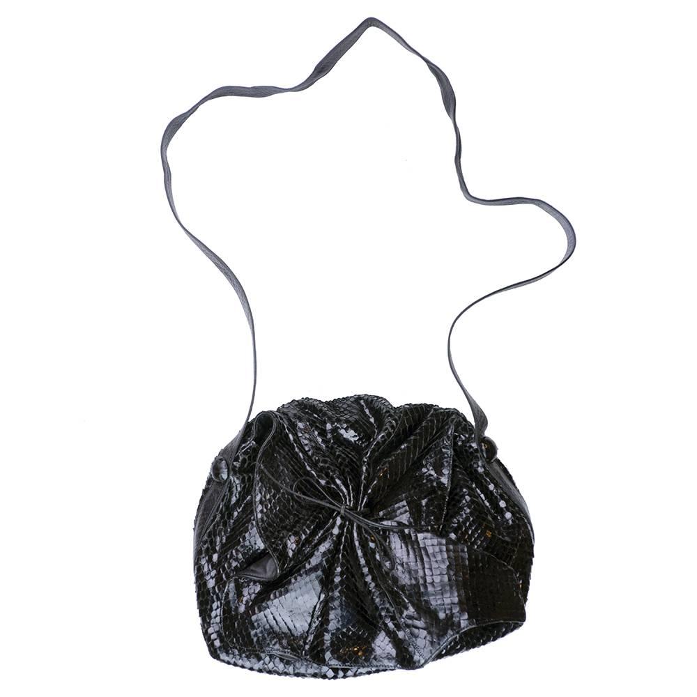 Carlos Falchi 1980s BlackSnakeskin Slouch Bag For Sale