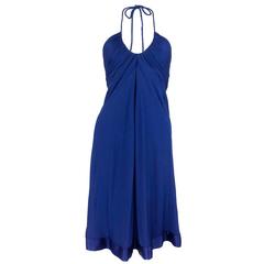 Vintage Bill Blass 1970s Blue Jersey Halter Dress with Matching Wrap
