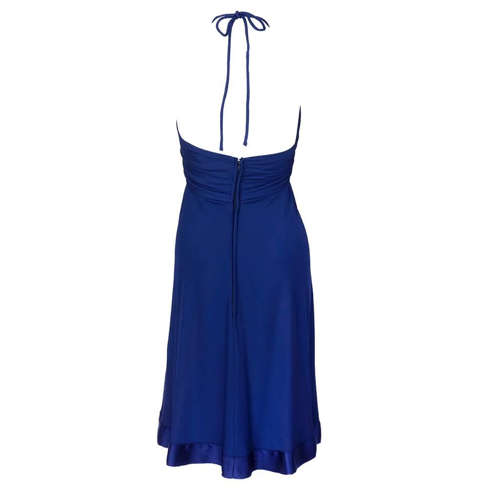 Bill Blass 1970s Blue Jersey Halter Dress with Matching Wrap In Excellent Condition For Sale In Los Angeles, CA
