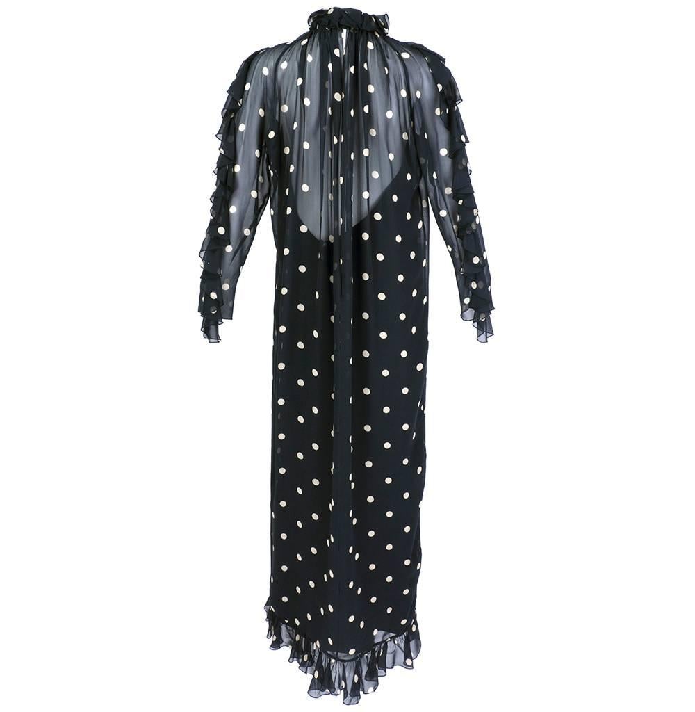 Bill Blass 1970s Black and White Polka Dot Chiffon Gown In Excellent Condition In Los Angeles, CA