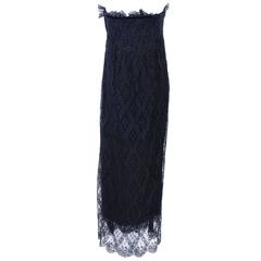 Bill Blass 1970s Strapless Lace Gown