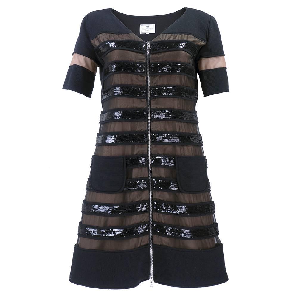 Courreges Tulle, Sequin and Vinyl Zip Front Dress For Sale