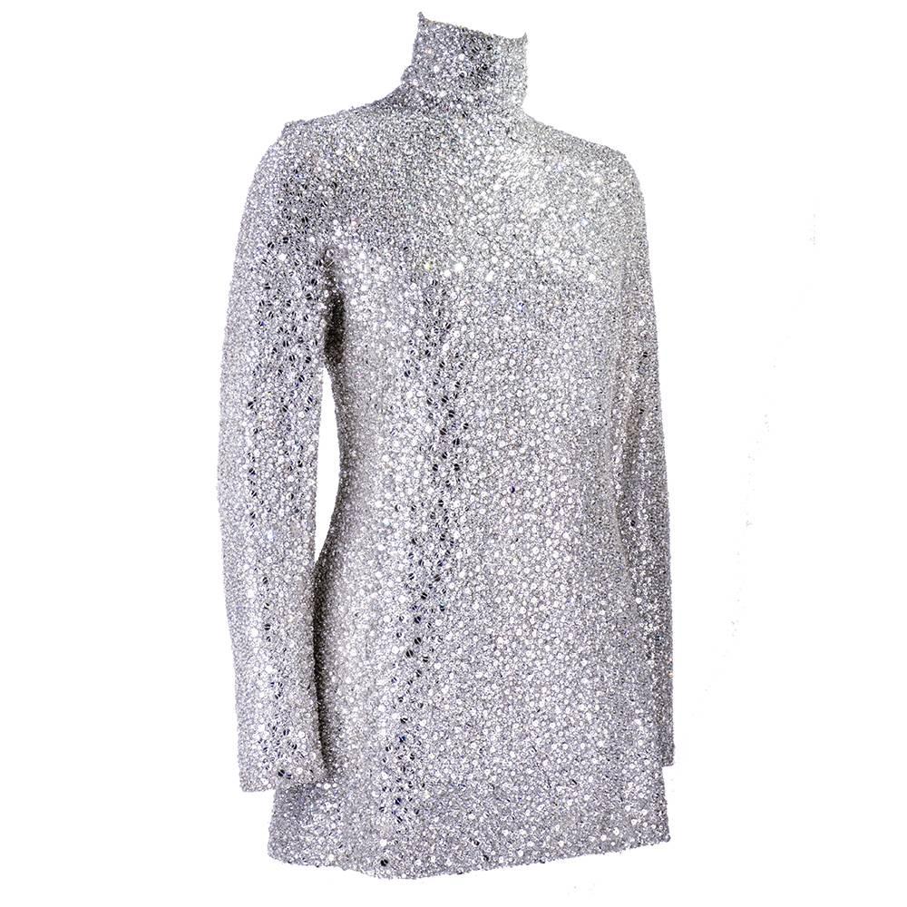 Gray Incredible 1990s Fully Crystal encrusted Mini Dress