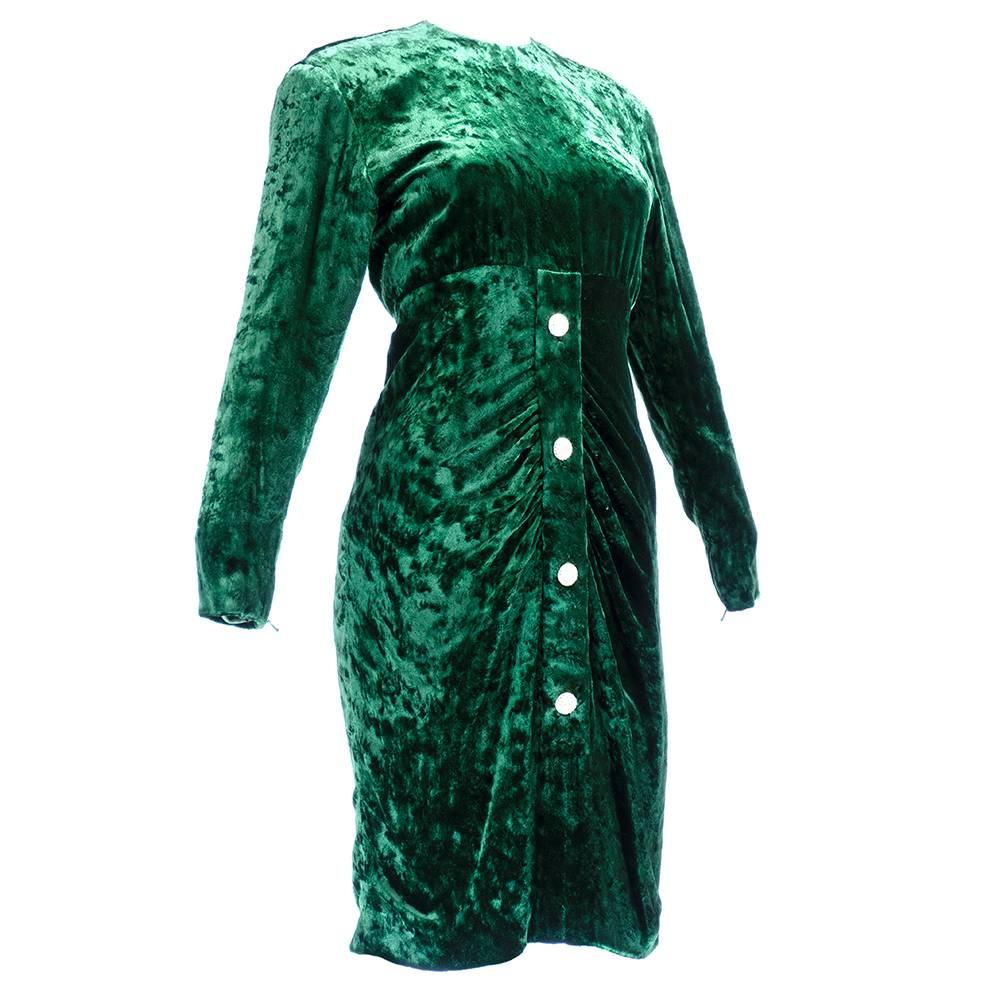 Christian Dior Couture 1980s Green Velvet Cocktail Dress