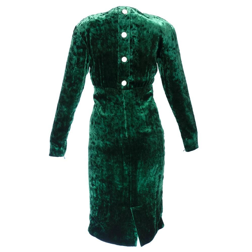 Black Christian Dior Couture 1980s Green Velvet Cocktail Dress