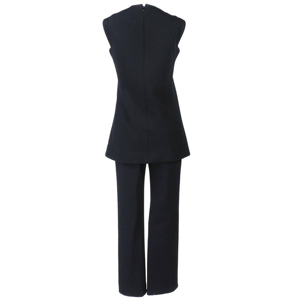 Pierre Cardin 1960s Iconic Black Wool Pantsuit In Excellent Condition In Los Angeles, CA