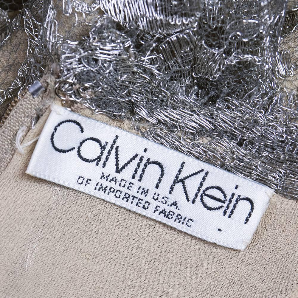Women's 1990s Clavin Klein Silver Lace Gown