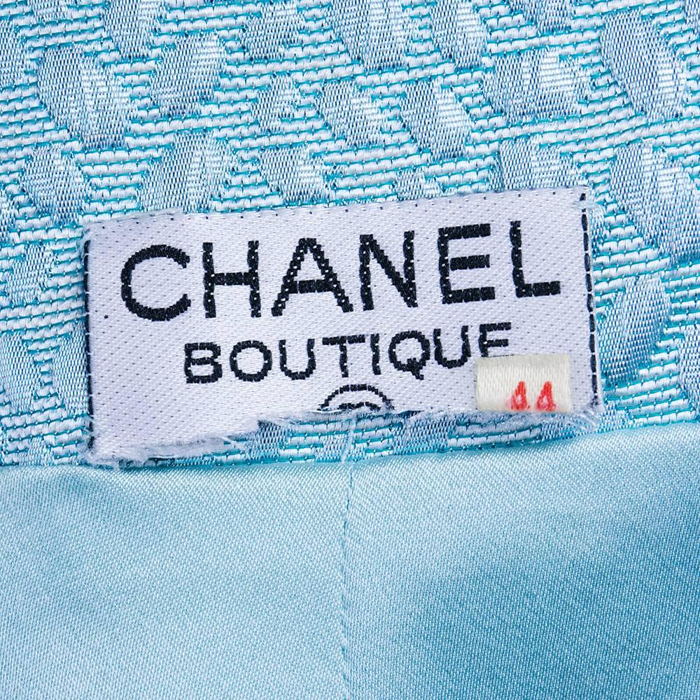 Chanel 1980s Baby Blue Matelasse Suit For Sale 6