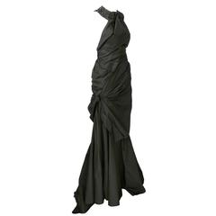 1990s Unlabelled Silk Taffeta Halter Gown