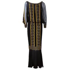 Christian Dior 1980s Heavily Beaded Black Chiffon Gown