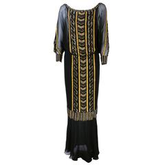 Christian Dior 1980s Heavily Beaded Black Chiffon Gown