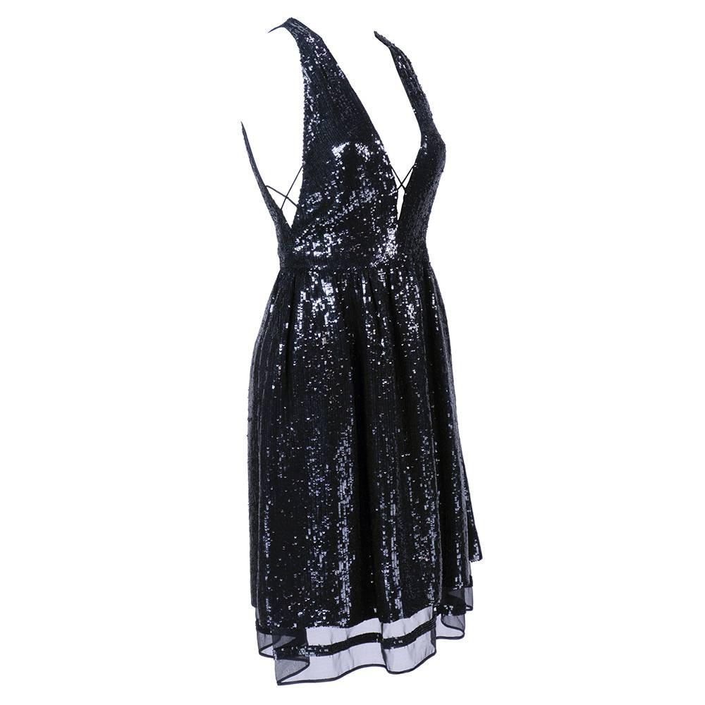 Ralph Rucci Contemporary Layered Black Sequin Cocktail Dress In New Condition In Los Angeles, CA