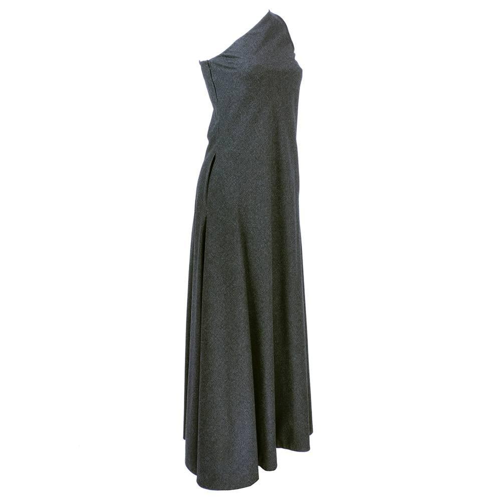 Black Stavropoulos 1970s Grey Wool Gown with Shawl For Sale