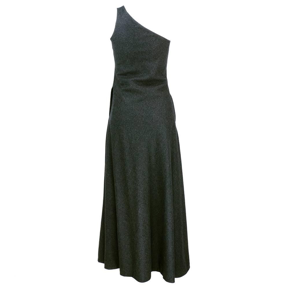 Stavropoulos 1970s Grey Wool Gown with Shawl In Excellent Condition For Sale In Los Angeles, CA