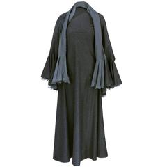 Stavropoulos 1970s Grey Wool Gown with Shawl