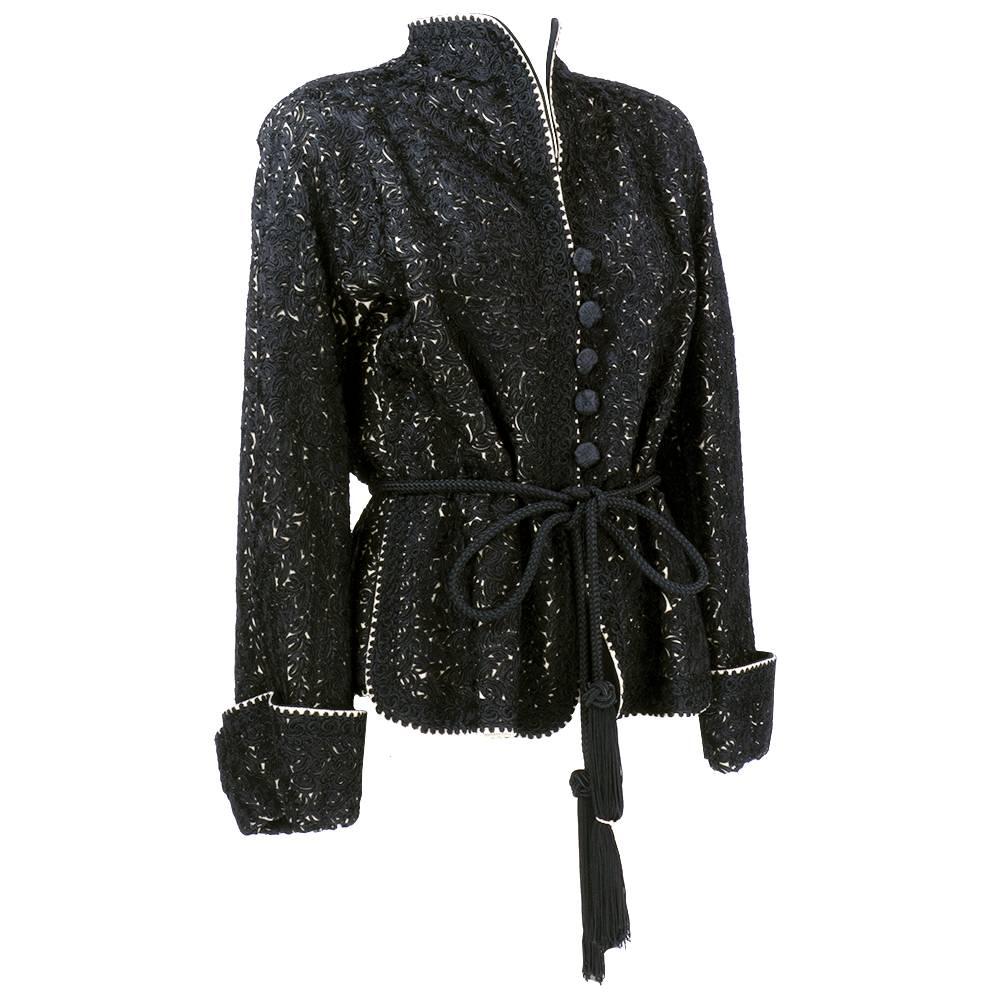 1940s Solid Soutache Black Wool Jacket For Sale