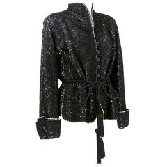 1940s Solid Soutache Black Wool Jacket