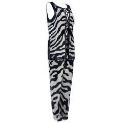 Tomasz Starzewski 1990s Heavily Beaded Zebra Motif Pant Ensemble