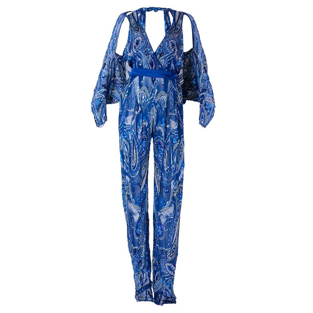 Sarli 1990s Stunning Heavily Embellished Couture Jumpsuit For Sale