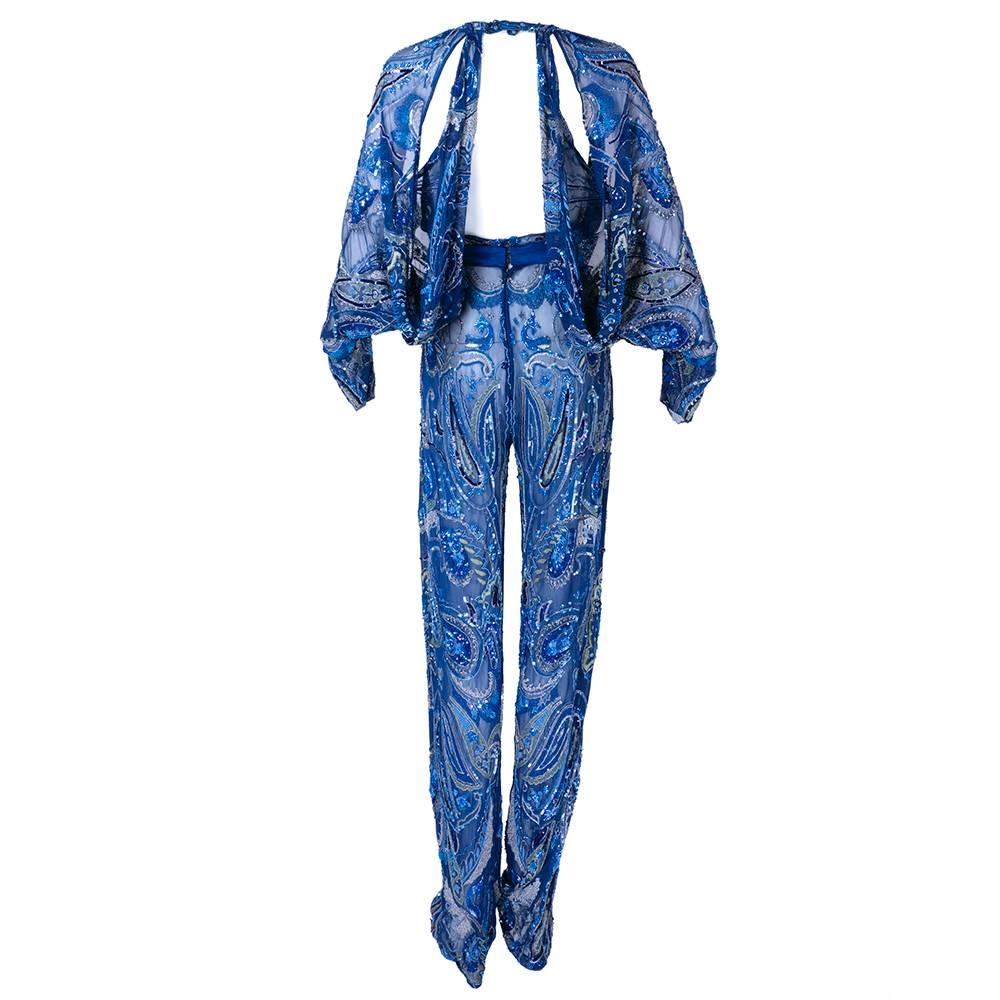 Blue Sarli 1990s Stunning Heavily Embellished Couture Jumpsuit For Sale