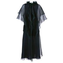 Jean Varon 1970s Black Tiered Gown