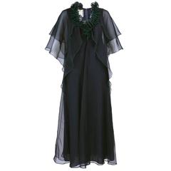 Vintage Jean Varon 1970s Black Tiered Gown