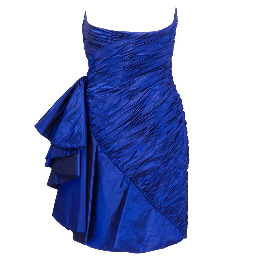 Vicky Tiel 1980s Couture Electric Blue Strapless Cocktail Dress In Excellent Condition In Los Angeles, CA