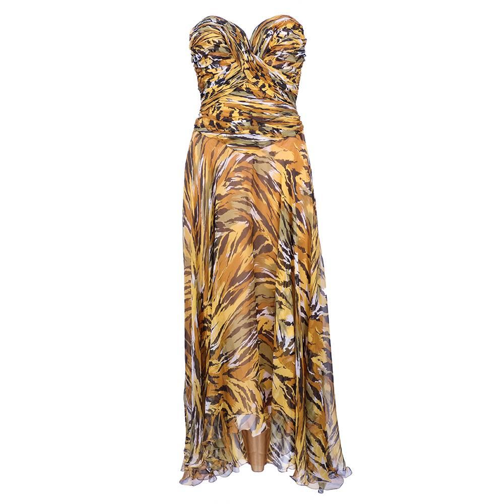 Vicky Tiel 1980s Animal Print Strapless Dress For Sale