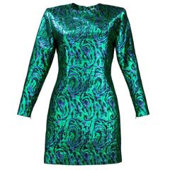 Givenchy 1980s Green Metallic Jacquard Mini