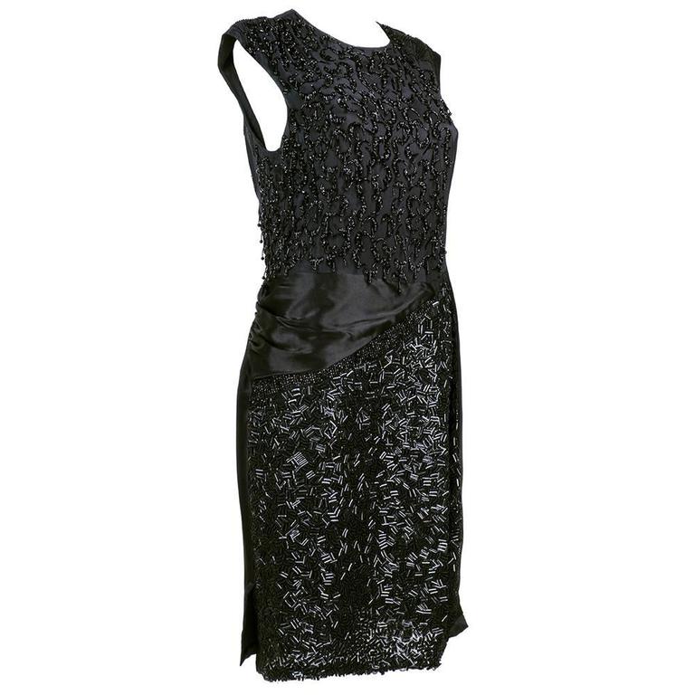 Dries Van Noten 2000s Black Beaded Cocktail Dress For Sale at 1stDibs