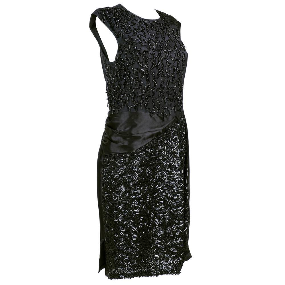 Dries Van Noten 2000s Black Beaded Cocktail Dress In Excellent Condition For Sale In Los Angeles, CA