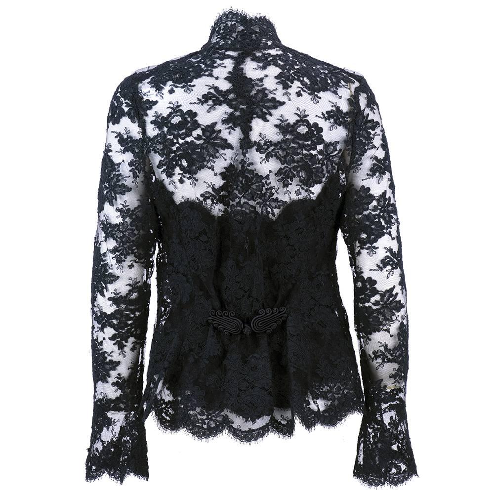 Black Vicky Tiel 1980s Couture Lace Bustier and Jacket For Sale