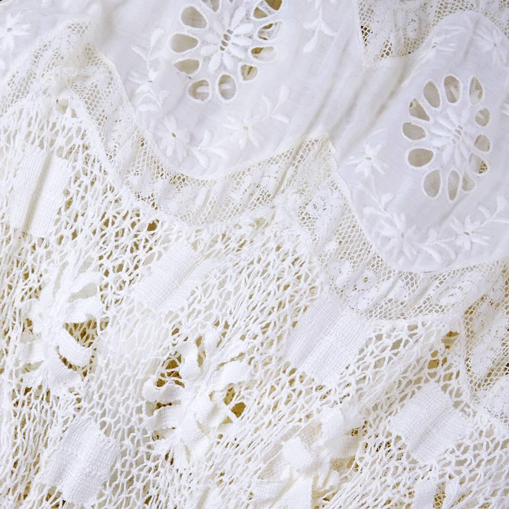 Edwardian White Cotton Lace and Embroidered Lawn Dress In Excellent Condition In Los Angeles, CA