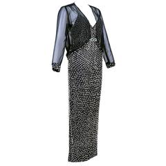 1970s Heavily Embellished Pearl and Rhinestone Gown with Jacket