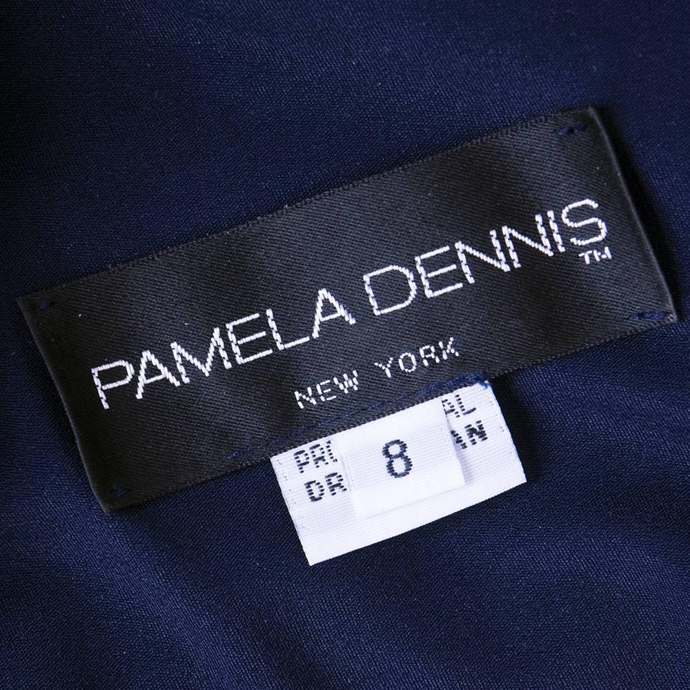 Pamela Dennis 1990s Blue Jersey Rhinestone Studded Cocktail Dress For Sale 1