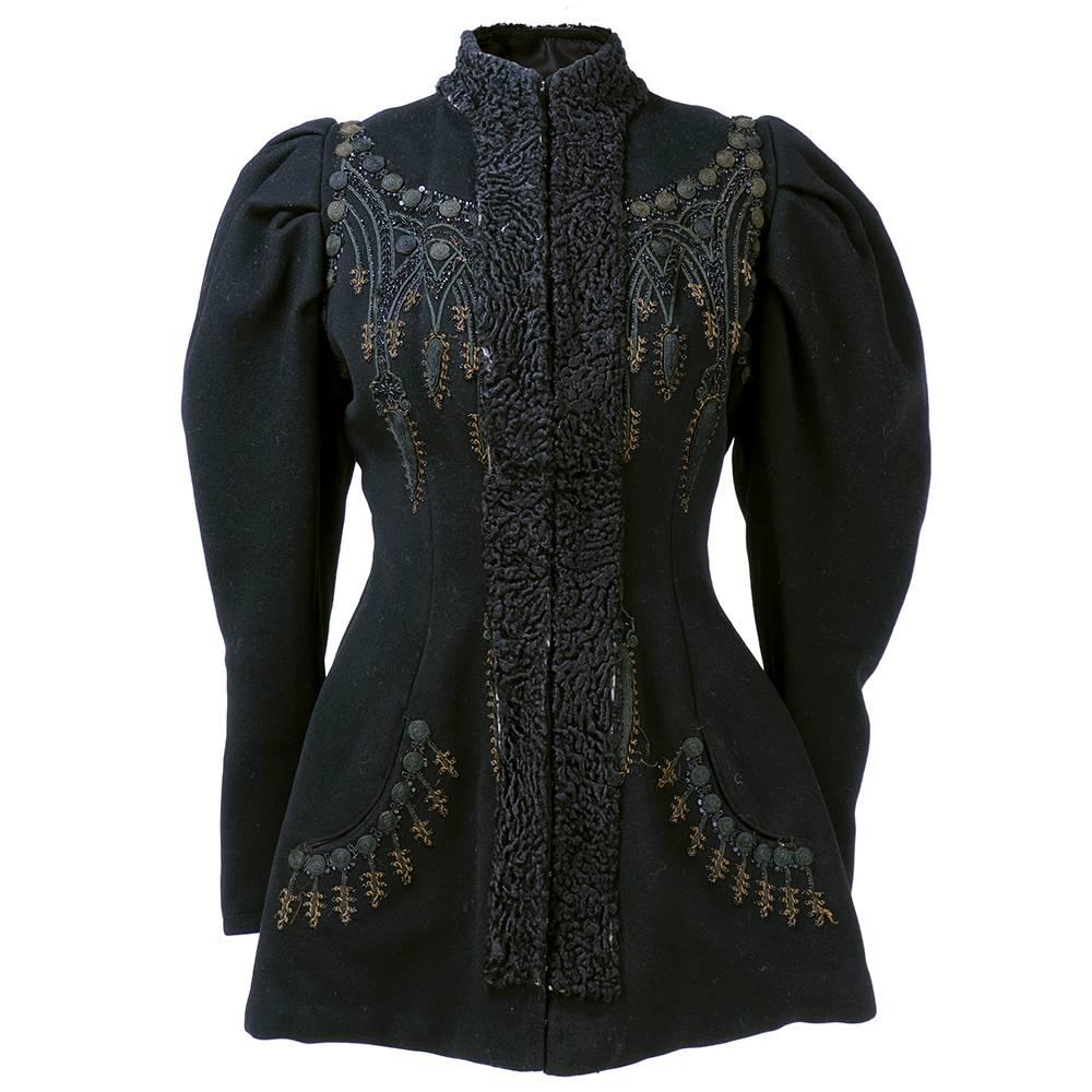 Black Victorian Leg of Mutton Sleeved Soutache Embroidered Jacket