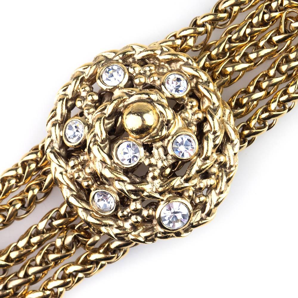 Yves Saint Laurent Rive Gauche Rhinestone Studded Chain Bracelet In Excellent Condition For Sale In Los Angeles, CA