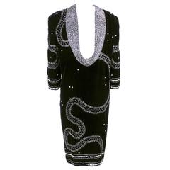 Fabrice 1980s Black Velvet Beaded Dress With Low Back