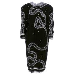Fabrice 1980s Black Velvet Beaded Dress With Low Back