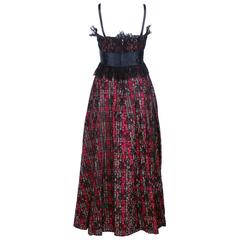 Geoffrey Beene Boutique Plaid Gown with Black Lace Overlay