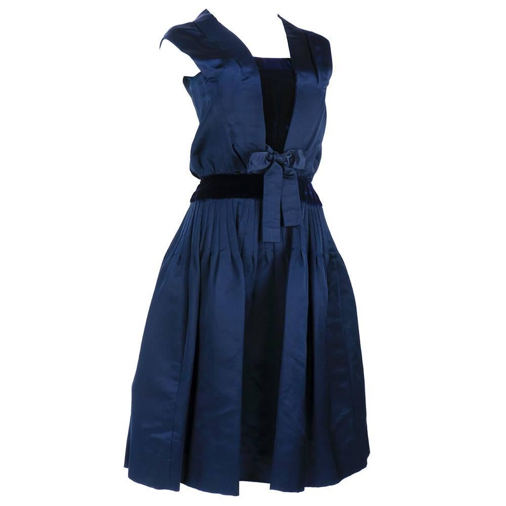 Black Christian Dior-New York Blue Peau de Soie Dress For Sale