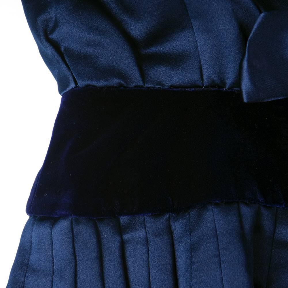 Christian Dior-New York Blue Peau de Soie Dress In Excellent Condition For Sale In Los Angeles, CA