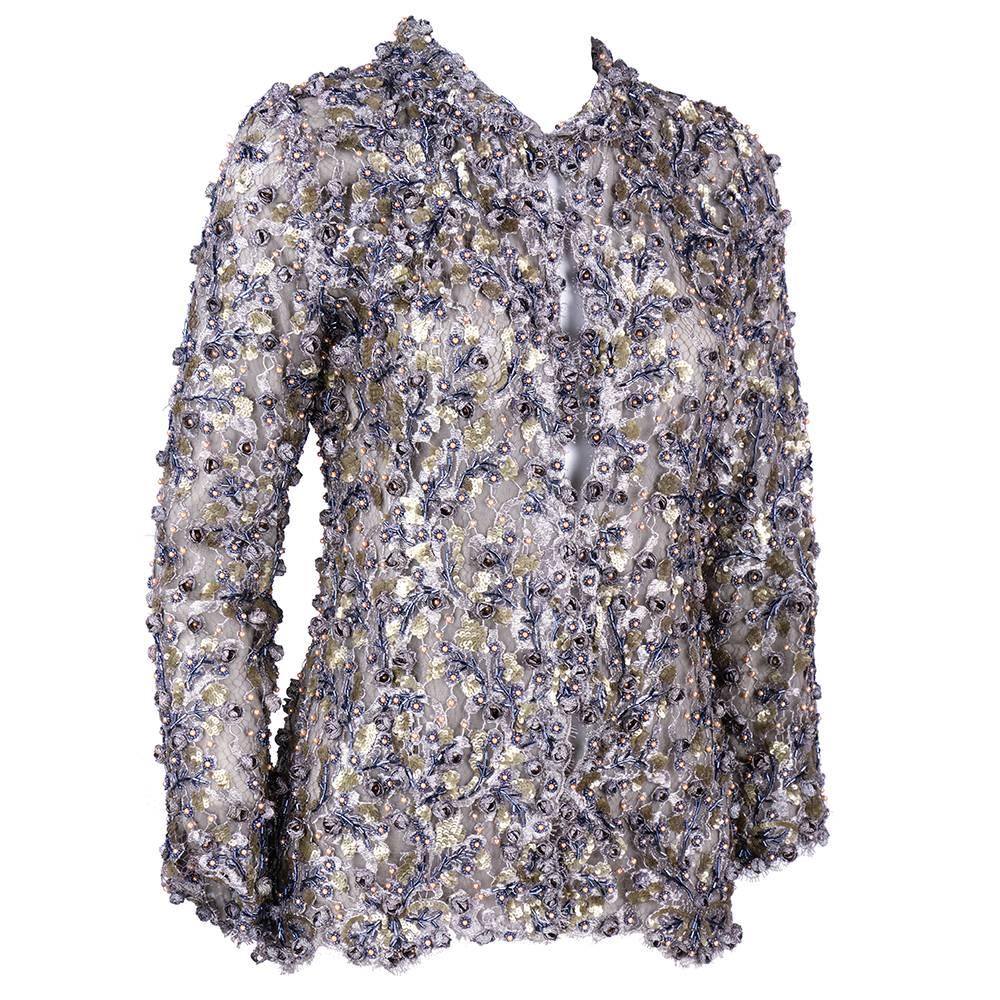 1990s Heavily Embellished  Metallic Lace Jacket For Sale
