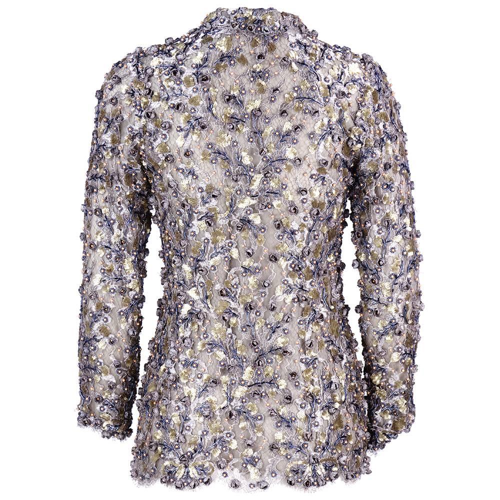 Gray 1990s Heavily Embellished  Metallic Lace Jacket For Sale