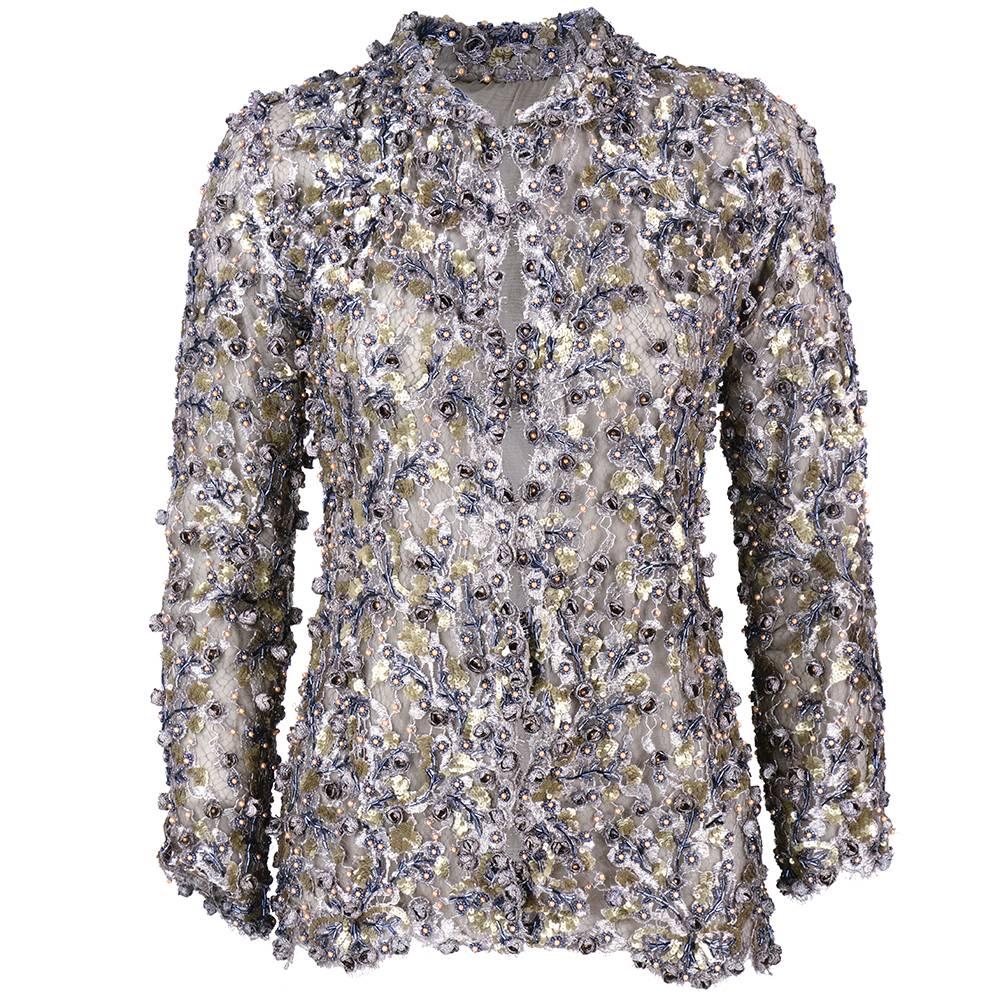 1990s Heavily Embellished  Metallic Lace Jacket In Excellent Condition For Sale In Los Angeles, CA
