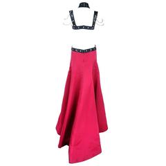 1990s Black Leather and Red Satin Fetish Gown