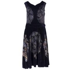 1920s Gallenga Black Panne Velvet Dress