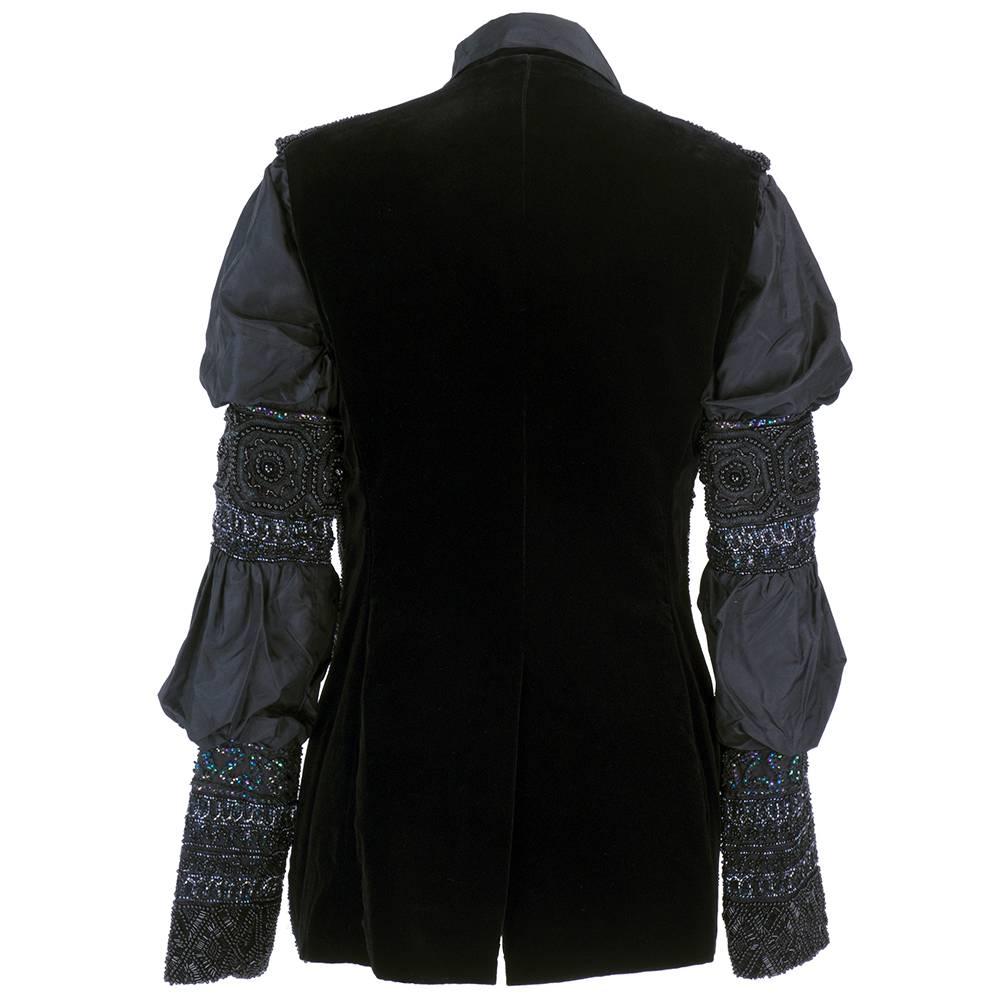 Callaghan 90s Black Beaded Blouse with Vest In Excellent Condition In Los Angeles, CA