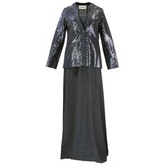 Galanos 60s  Grey Wool Gown with  Sequined Jacket